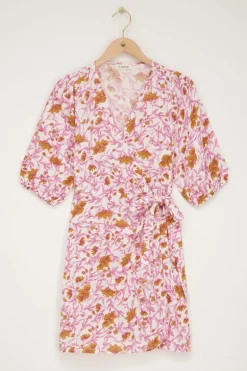 Robe Portefeuille Rose Hydrophile à Imprimé Floral