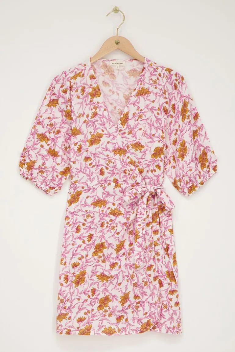 Robe Portefeuille Rose Hydrophile à Imprimé Floral