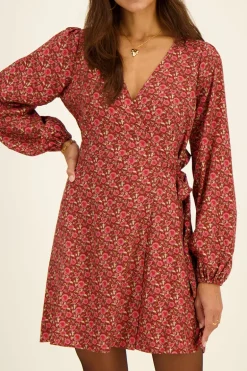 Robe Portefeuille Rouge à Imprimé Floral