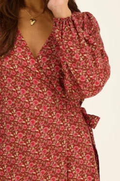 Robe Portefeuille Rouge à Imprimé Floral
