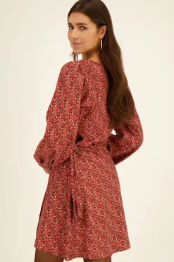Robe Portefeuille Rouge à Imprimé Floral