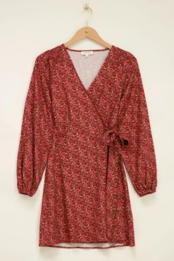 Robe Portefeuille Rouge à Imprimé Floral