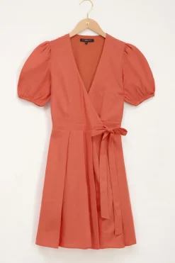 Robe Portefeuille Rouille à Manches Bouffantes