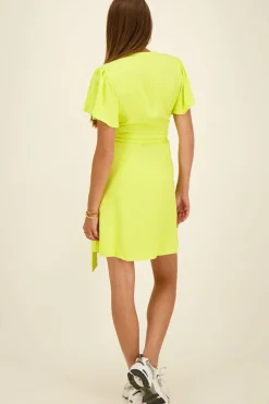 Robe Portefeuille Vert Citron à Manches Courtes