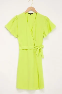 Robe Portefeuille Vert Citron à Manches Courtes