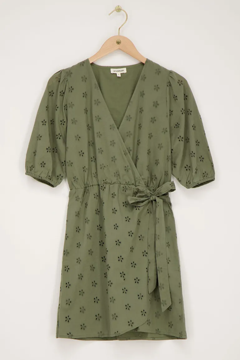 Robe Portefeuille Verte Avec Broderie Florale