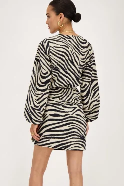 Robe Portefeuille Zébrée Noir Et Beige