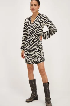 Robe Portefeuille Zébrée Noir Et Beige