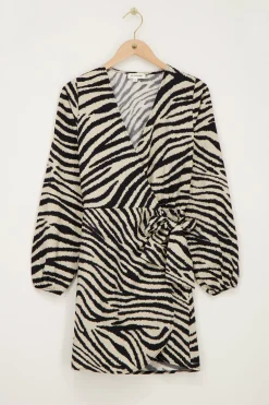 Robe Portefeuille Zébrée Noir Et Beige