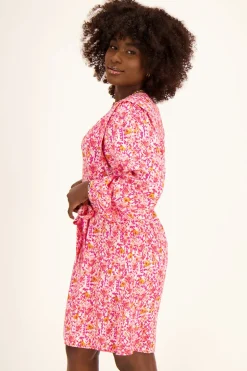 Robe Rose à Motif Floral Et Manches Ballon