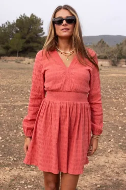 Robe Rose Corail Avec Col En V