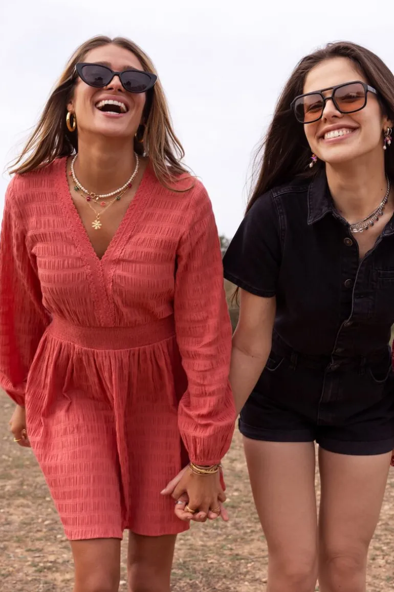 Robe Rose Corail Avec Col En V