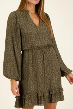 Robe Verte En Jacquard à Manches Longues