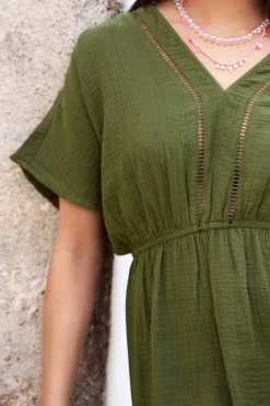 Robe Verte Foncée En Mousseline