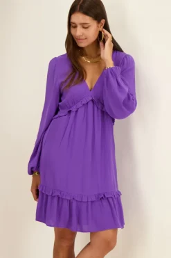 Robe Violette à Manches Longues & Dos Nu