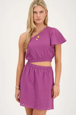 Robe Violette à Une épaule Avec Découpe