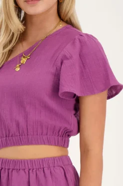 Robe Violette à Une épaule Avec Découpe