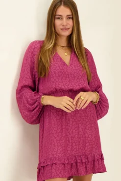 Robe Violette En Jacquard à Manches Longues