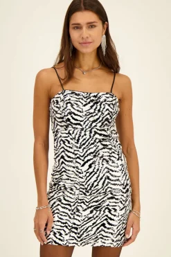 Robe Zébrée Noire Et Blanche à Paillettes