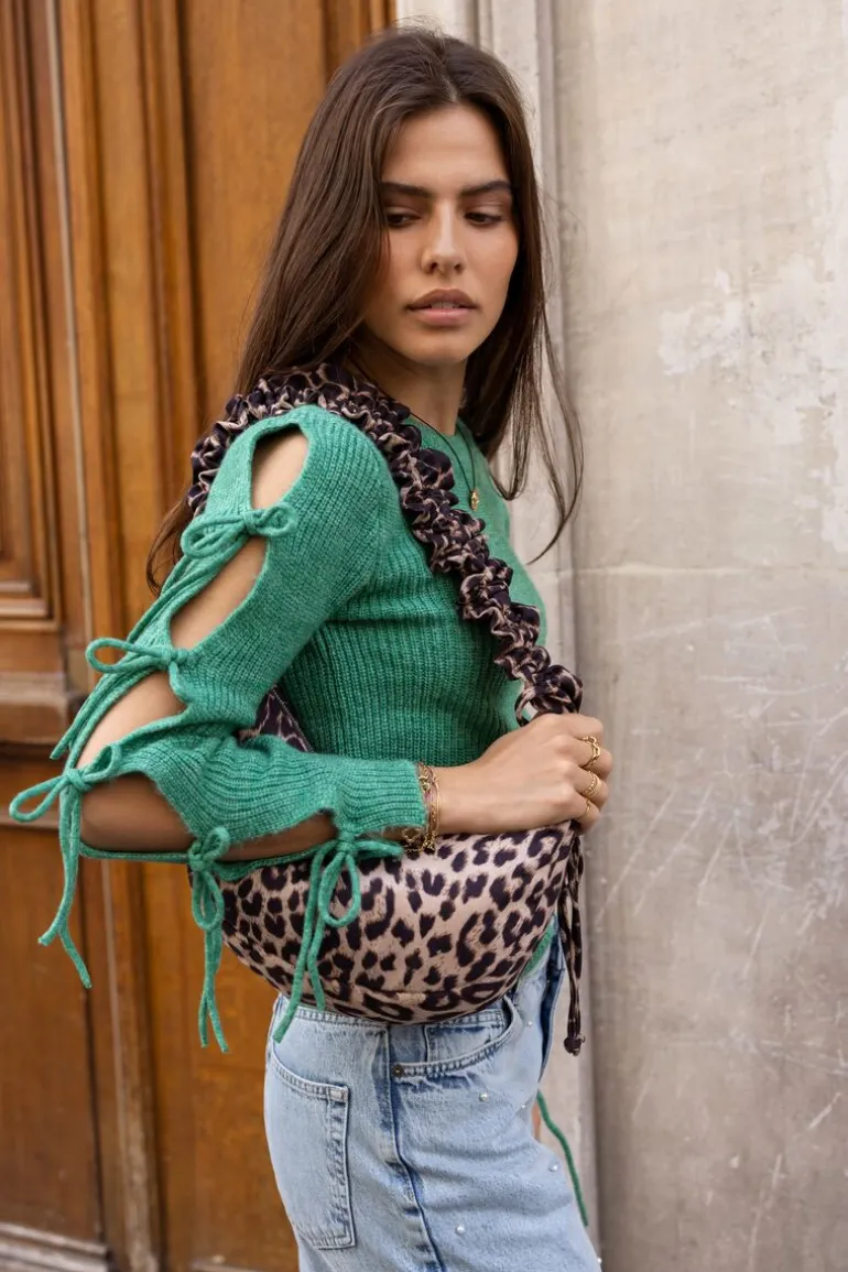 Sac à Bandoulière à Volants Imprimé Léopard