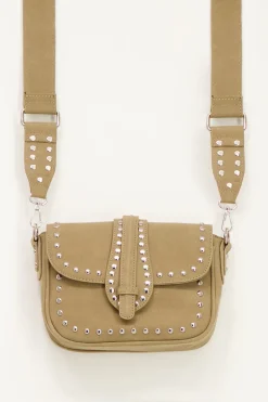 Sac à Bandoulière Beige Avec Clous Argentés