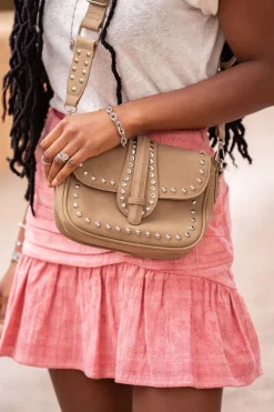 Sac à Bandoulière Beige Avec Clous Argentés