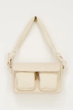 Sac à Bandoulière Beige Texturé Avec Deux Poches