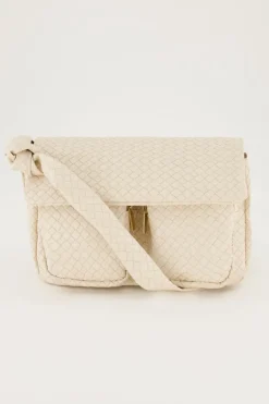 Sac à Bandoulière Beige Texturé Avec Deux Poches