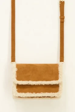 Sac à Bandoulière Couleur Cognac En Tissu Peluche
