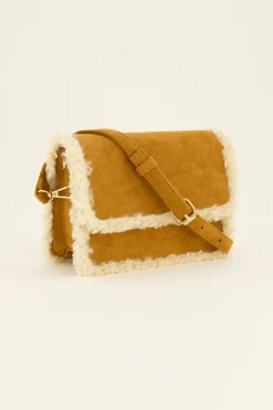 Sac à Bandoulière Couleur Cognac En Tissu Peluche