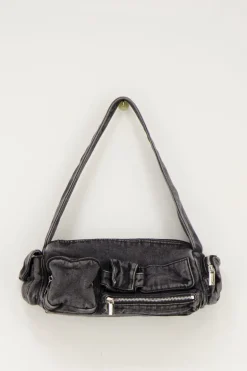 Sac à Bandoulière En Denim Gris Avec Compartiments Et Fermetures éclair
