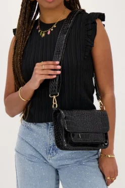 Sac à Bandoulière Noir Avec Imprimé Croco