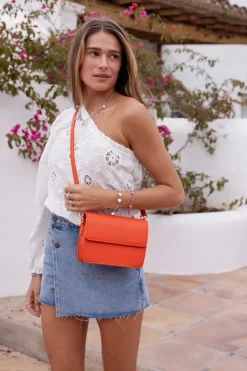 Sac à Bandoulière Orange En Simili Cuir