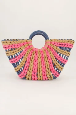 Sac à Main Tressé Beige Et Rose