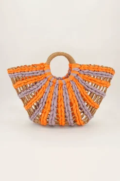 Sac à Main Tressé Orange Et Rose