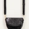 Sac Bandoulière Demi-lune Noir Effet Croco