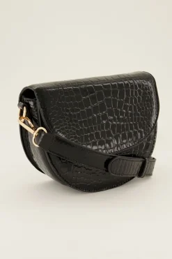 Sac Bandoulière Demi-lune Noir Effet Croco