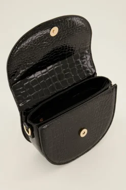 Sac Bandoulière Demi-lune Noir Effet Croco