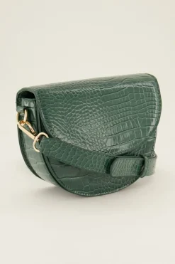 Sac Bandoulière Demi-lune Vert Effet Croco