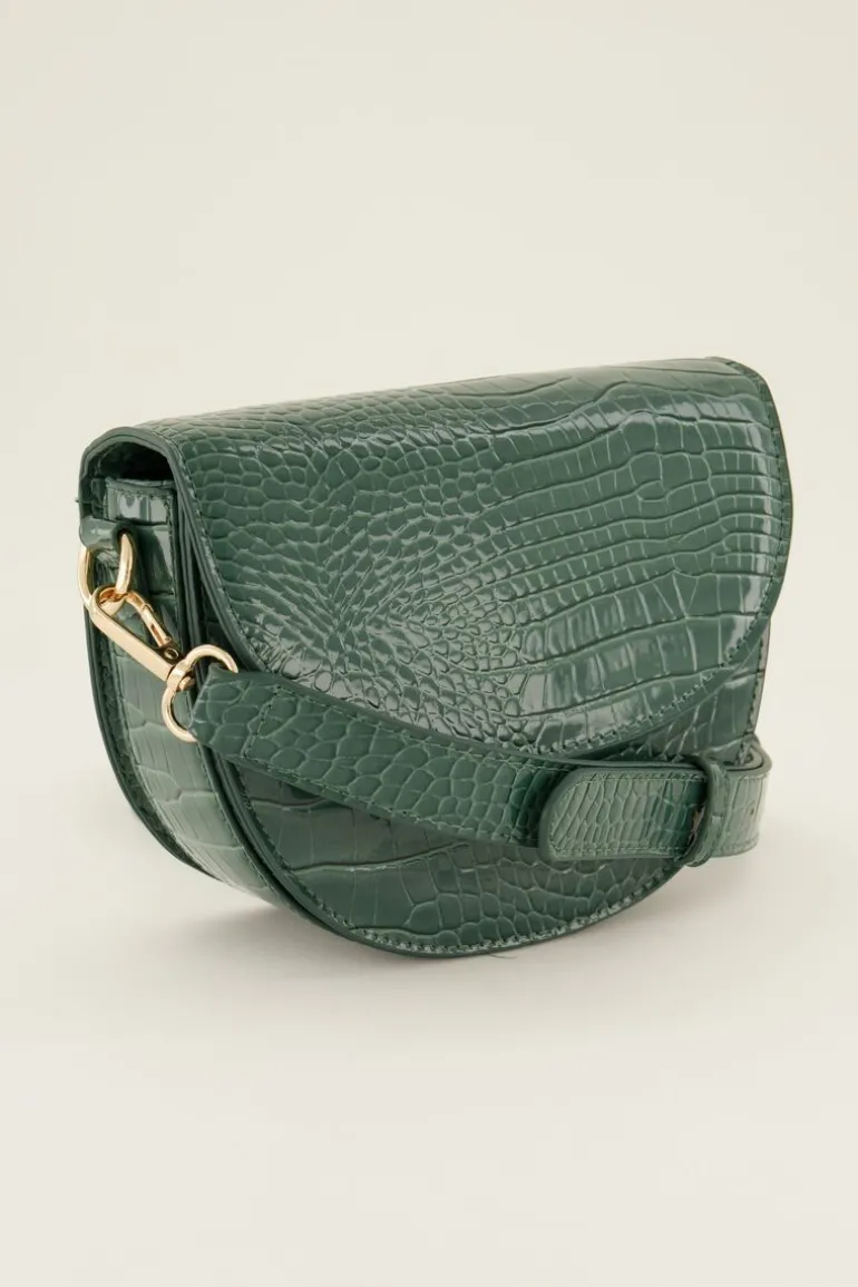 Sac Bandoulière Demi-lune Vert Effet Croco
