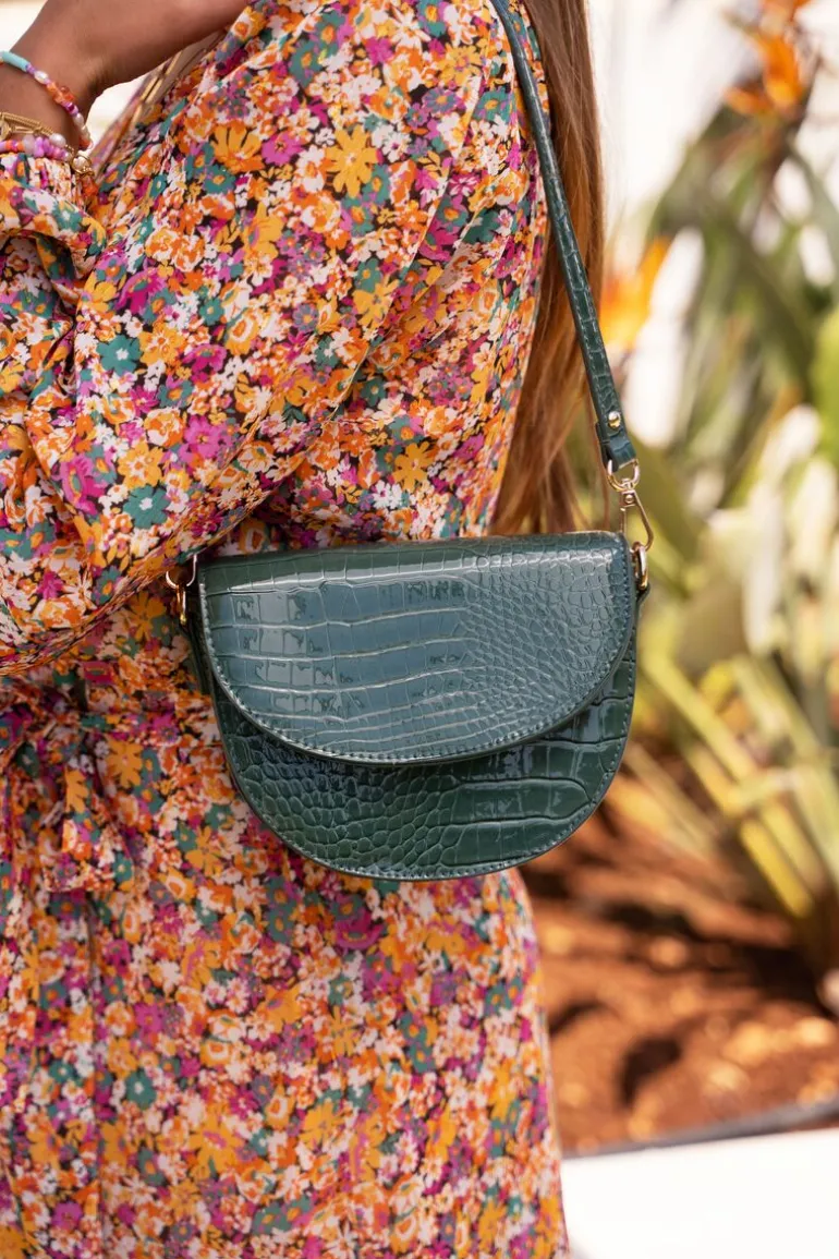 Sac Bandoulière Demi-lune Vert Effet Croco
