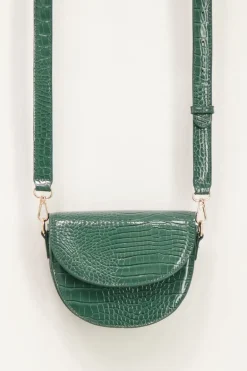 Sac Bandoulière Demi-lune Vert Effet Croco