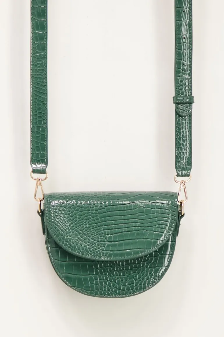 Sac Bandoulière Demi-lune Vert Effet Croco