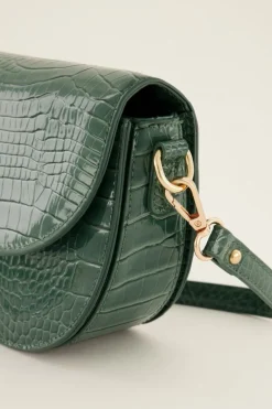 Sac Bandoulière Demi-lune Vert Effet Croco