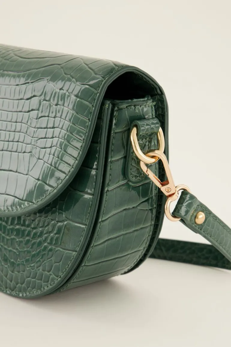 Sac Bandoulière Demi-lune Vert Effet Croco
