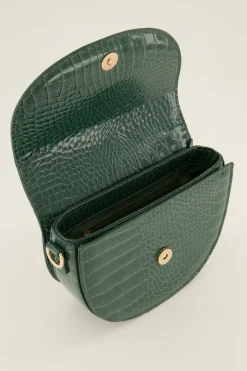 Sac Bandoulière Demi-lune Vert Effet Croco