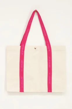 Sac Cabas En Toile Beige à Anses Roses Néon