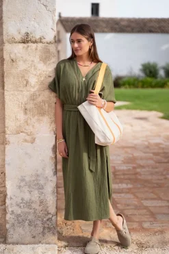 Sac Cabas En Toile Beige à Anses Orange Néon