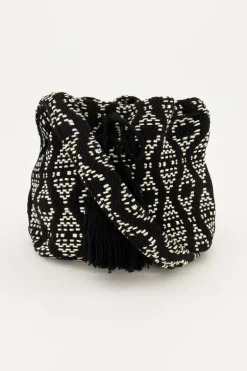 Sac Rond Noir Et Blanc à Bandoulière Avec Imprimé Aztèque