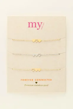 Set De 3 Bracelets à 3 Coeurs - 2 Dorés & 1 Argenté